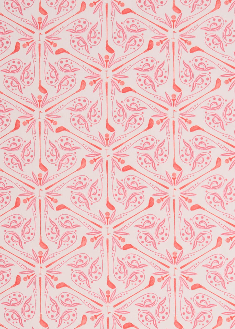 A close up of the UPF 50+ orange and purple golf printed fabric on the Cabana Life Golf 1/4 Zip Sport Dress.