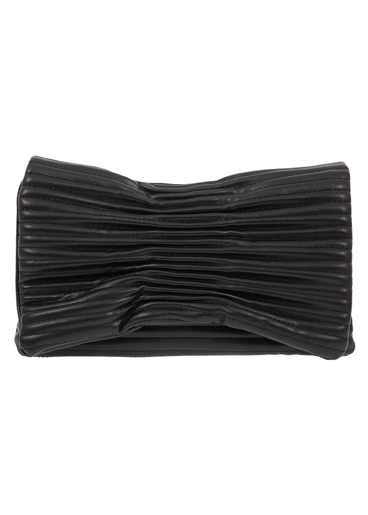 Black pleated clutch bag on a white background