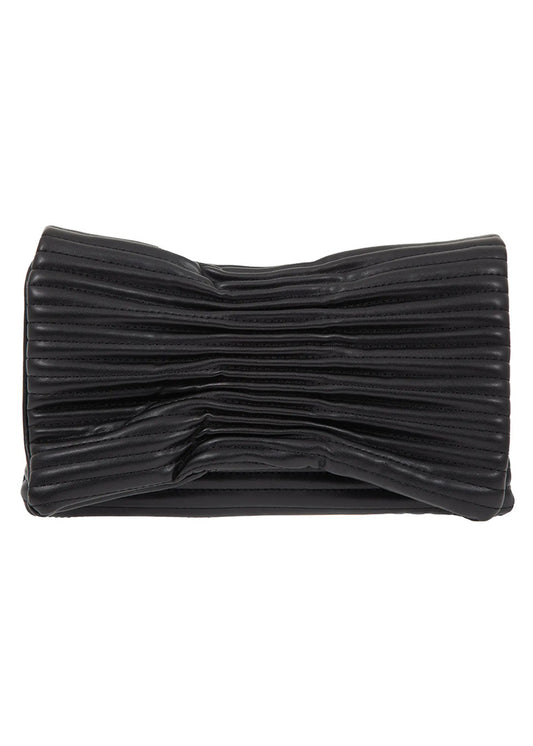 Black pleated clutch bag on a white background