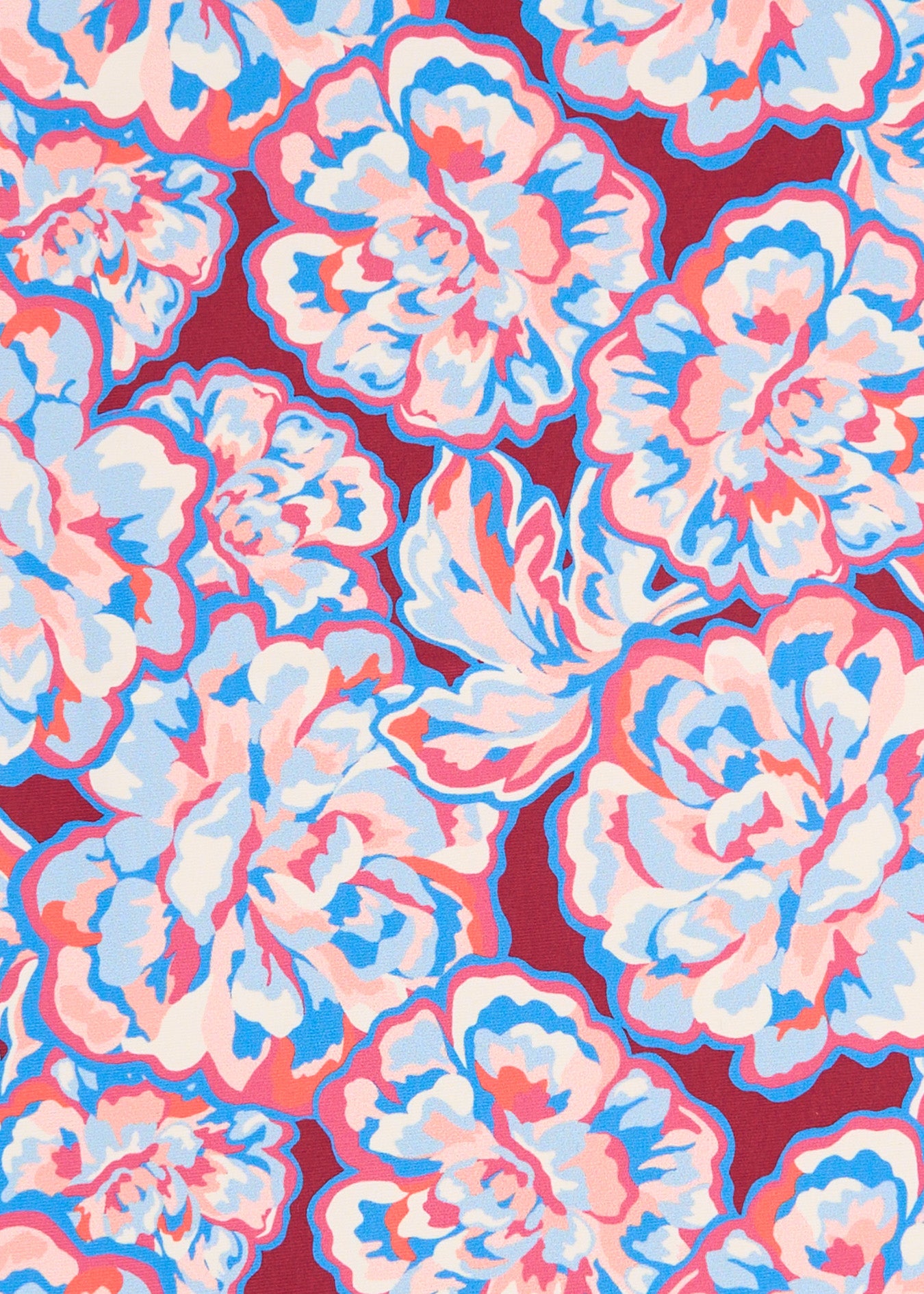 A close up of Cabana Life's pink and blue floral printed Camden Peony on a sun protective fabric.