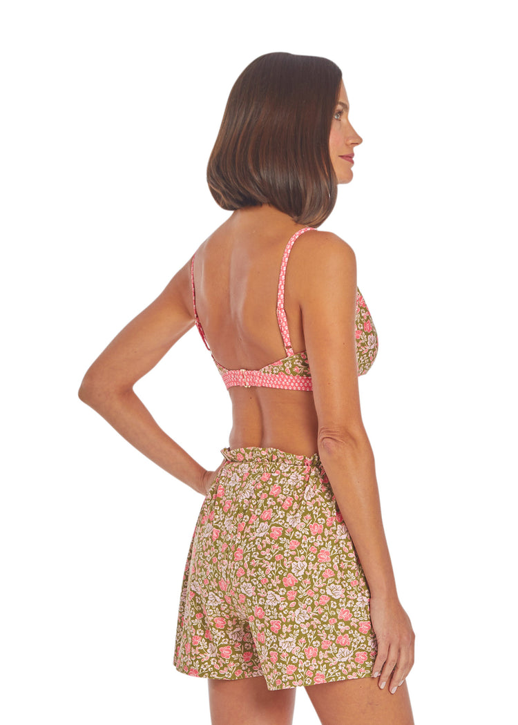 Woman wearing Jetties Beach Reversible Triangle Bikini Top & Jetties Beach Paperbag Waist Tassel Short