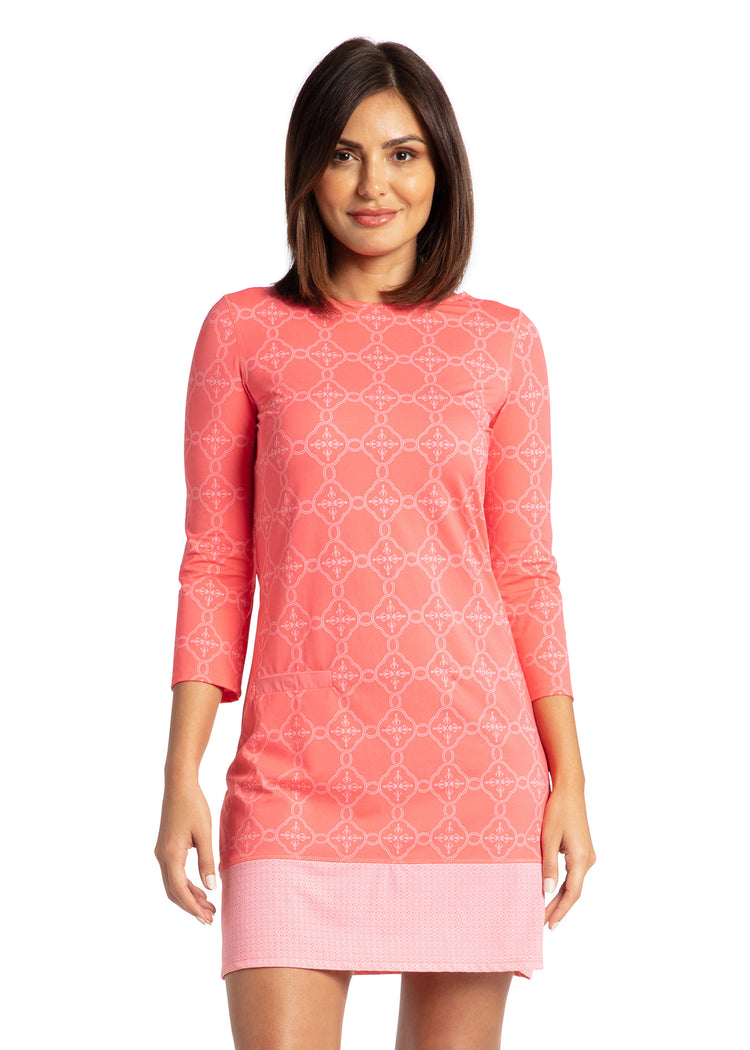 Woman wearing Coral Gables Cabana Shift Dress.