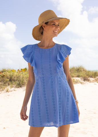 Woman wearing the Eyelet Ruffle Dress.