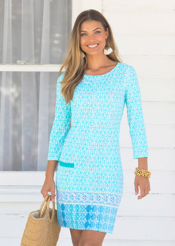 Woman wearing Coastal Cottage Cabana Shift Dress.