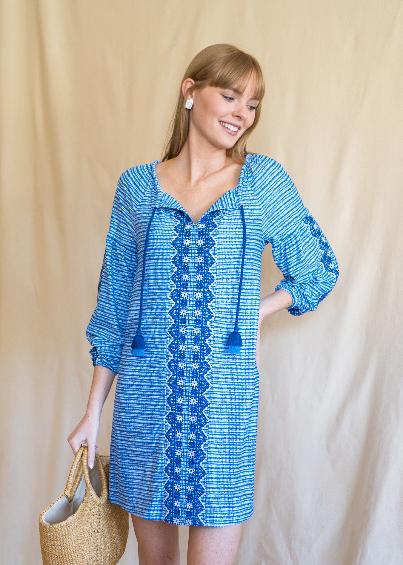 Woman wearing Charleston Embroidered Tassel Cover Up