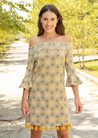 Woman wearing Dallas Off The Shoulder Dress