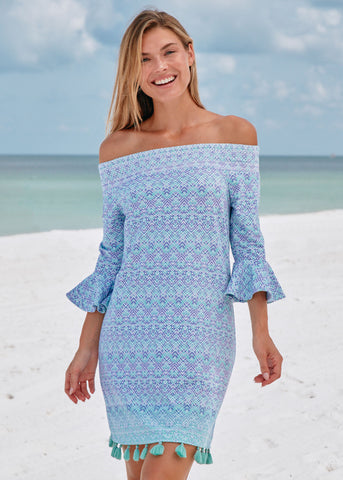 Woman wearing Cabana Life Naples Off The shoulder Dress