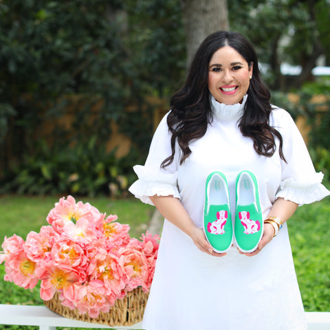 Kristel Gonzaba with her chinoiserie designed sneakers