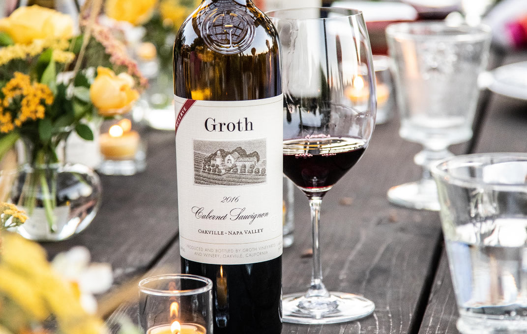 Groth Red Wine in glass on table