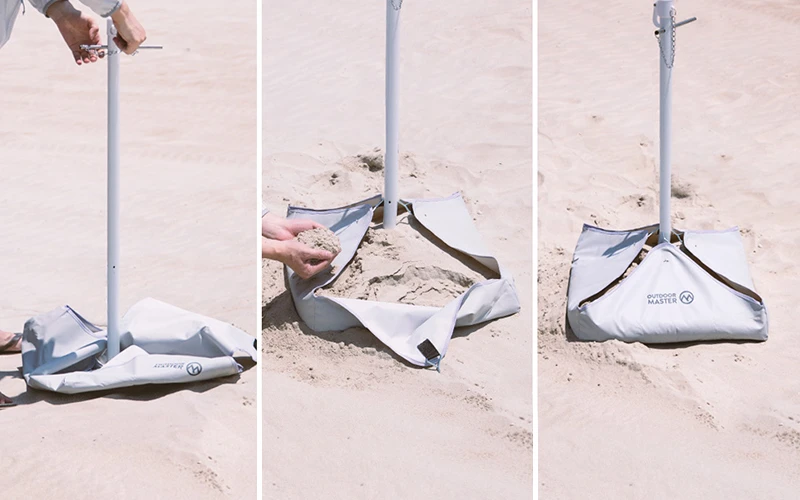 OutdoorMaster Beach Umbrella Sandbag Anchor demonstration